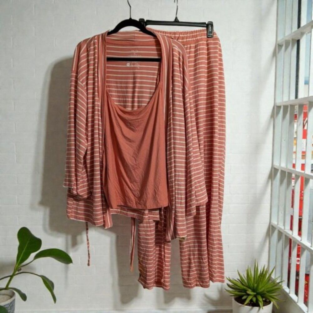 State Of Day Coral Striped Women's Pajama Set NWT